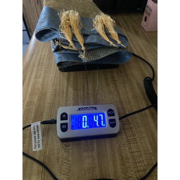 VTG Lebanese Aghabani Tablecloth Overlay Blue Gold Mesh Net Appliqué Tassels - Picture 11 of 11